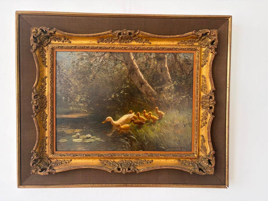 Constant Artz (1870-1951) schilderij mama eend met kindjes