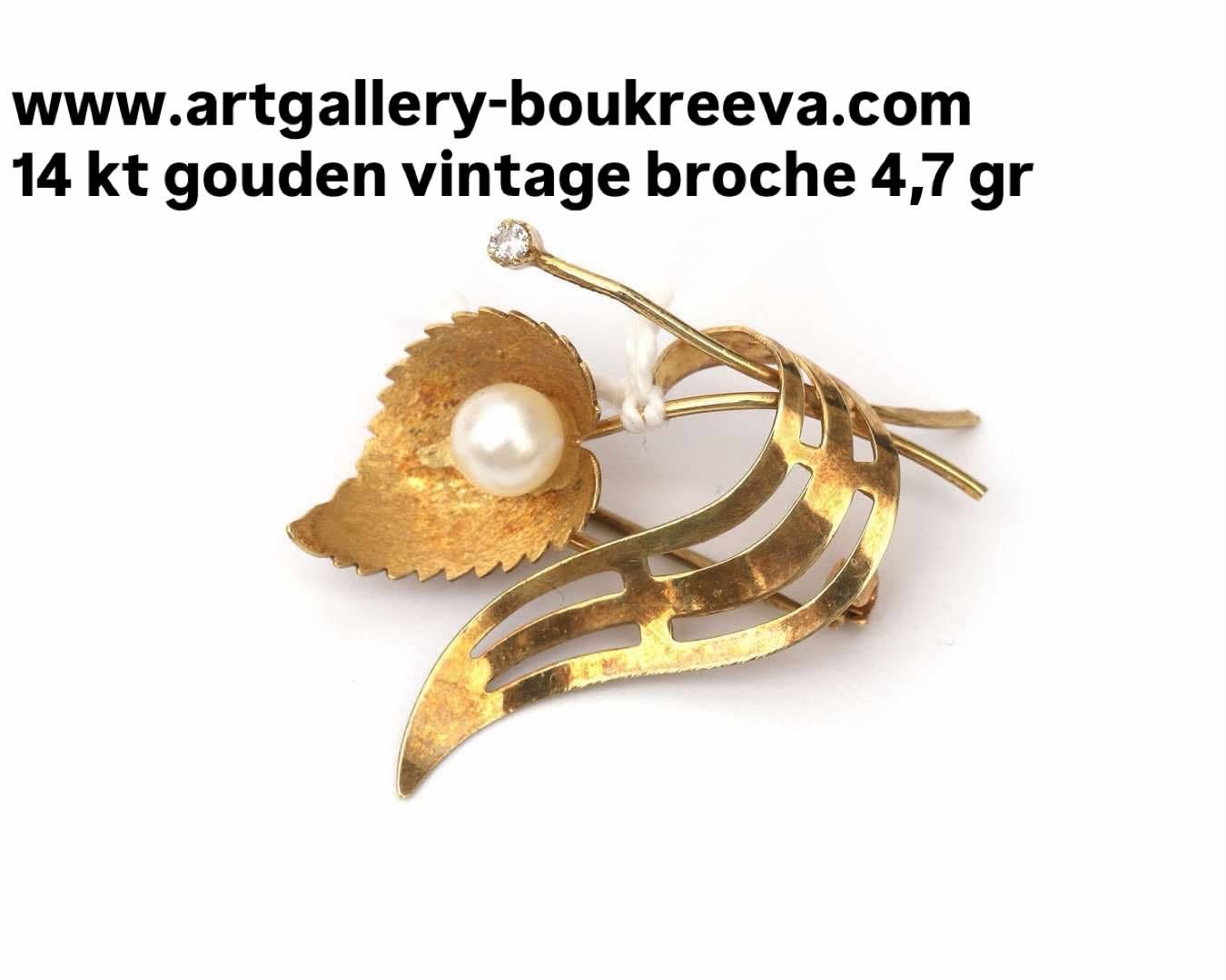 14 kt gouden broche 4,7 gram parel en steentje