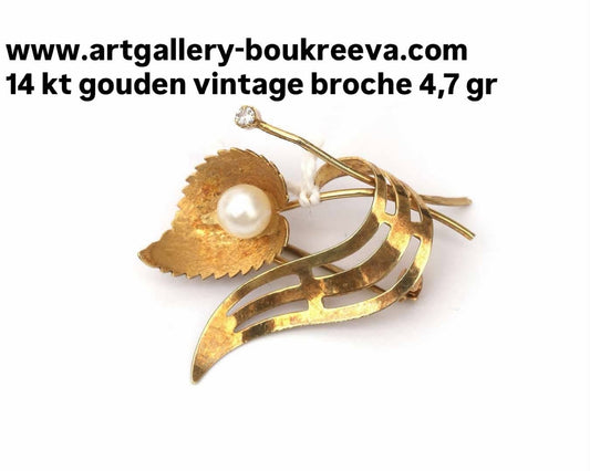14 kt gouden broche 4,7 gram parel en steentje