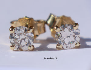 14 kt gouden oorbellen 1 ct diamanten IGI