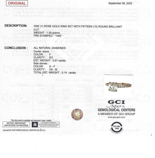 14 kt gouden ring met 1.17 ct natuurlijke echte gecertificeerde diamanten